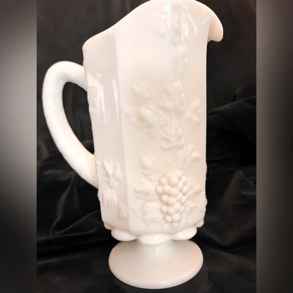 Westmoreland Milk Glass Paneled Grape Footed Pitcher Vintage MCM Water Vase